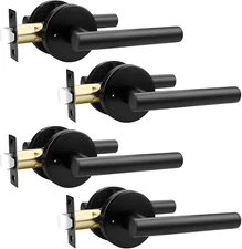 4 Pack Black Door Handles Interior, Privacy Matte Black Door Handles for Bedroom