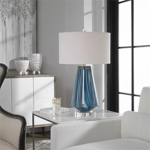 Uttermost Pescara Glass Crystal and Metal Table Lamp in Teal Blue/Ivory - Picture 4 of 5