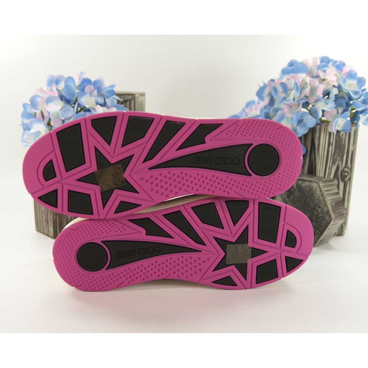 Jimmy Choo Hawaii Fuchsia Stripe Leather Flatform Sneakers 38 NIB