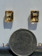 Yellow Topaz Created Octagon Cut Stud Earrings 14kt Solid Yellow Gold