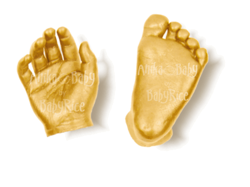 New Baby Girl Boy Gift Casting Kit hand foot cast Solid Oak 3D Box Display Gold - Picture 4 of 7