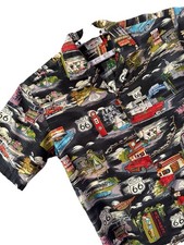 Vtg Pacific Legend Route 66 Shirt Mens L Classic Cars Pin Up Camp Hawaiian USA