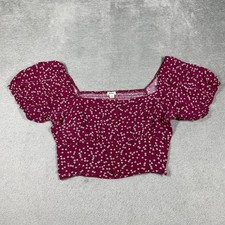 Garage Blouse Womens M Red Cropped Puff Sleev...