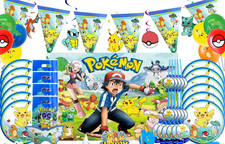 Pokemon birthday Party Supplies set Plates Cups and Table Cover with Banner