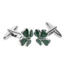 Mens Green Irish Shamrock Four Leaf Clover Alloy Cufflinks Stylish Enamel Design