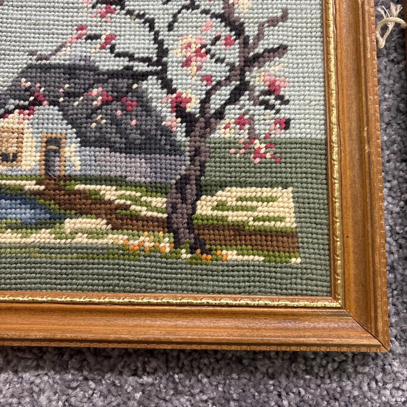 Four Season Needlepoint 11” Framed Pictures Winter Spring Summer Fall Signed
