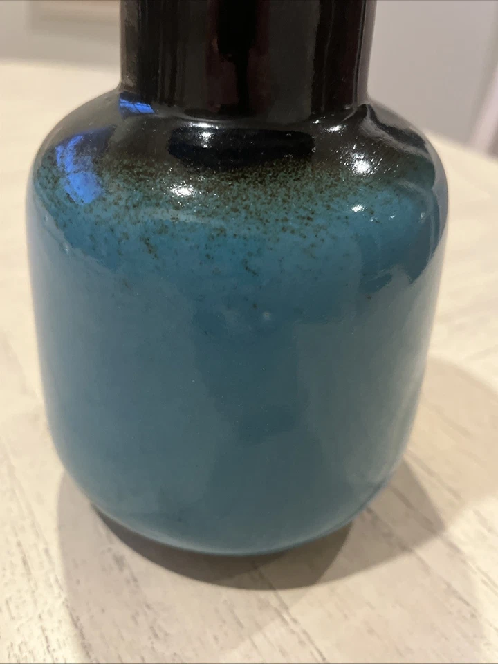 Ceramic Glazed Vase Black Transition to Blue 6" Tall - Image 2 of 4