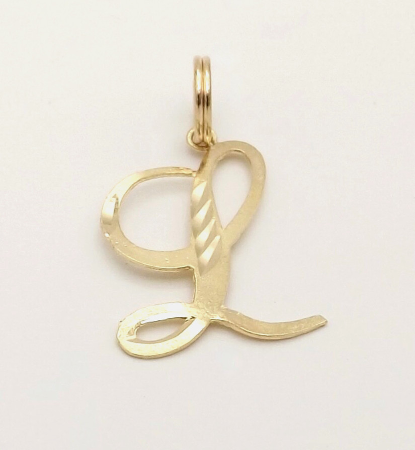Solid 14k Gold Letter Initial L Script Cursive Ch… - image 1