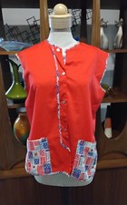 Smock Apron Snap up Front 2 Pockets Art Cooking Work Red Vintage M