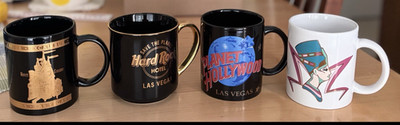 COFFEE MUGS LOT OF 4 LAS VEGAS CASINOS,PLANET H'WOOD, EXCALIBUR, HARD ROCK LUXOR
