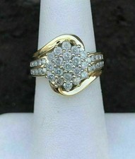 2Ct Round Cut Lab Created Diamond Engagement Cluster Ring 14K Yellow Gold Plated