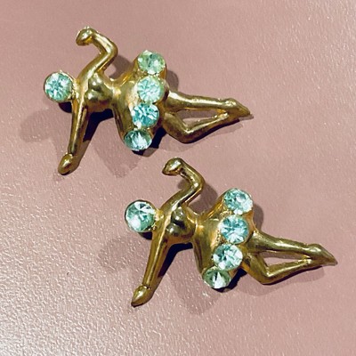 Two Vintage Ballerina Dancer Scatter Pins Rhinestones 