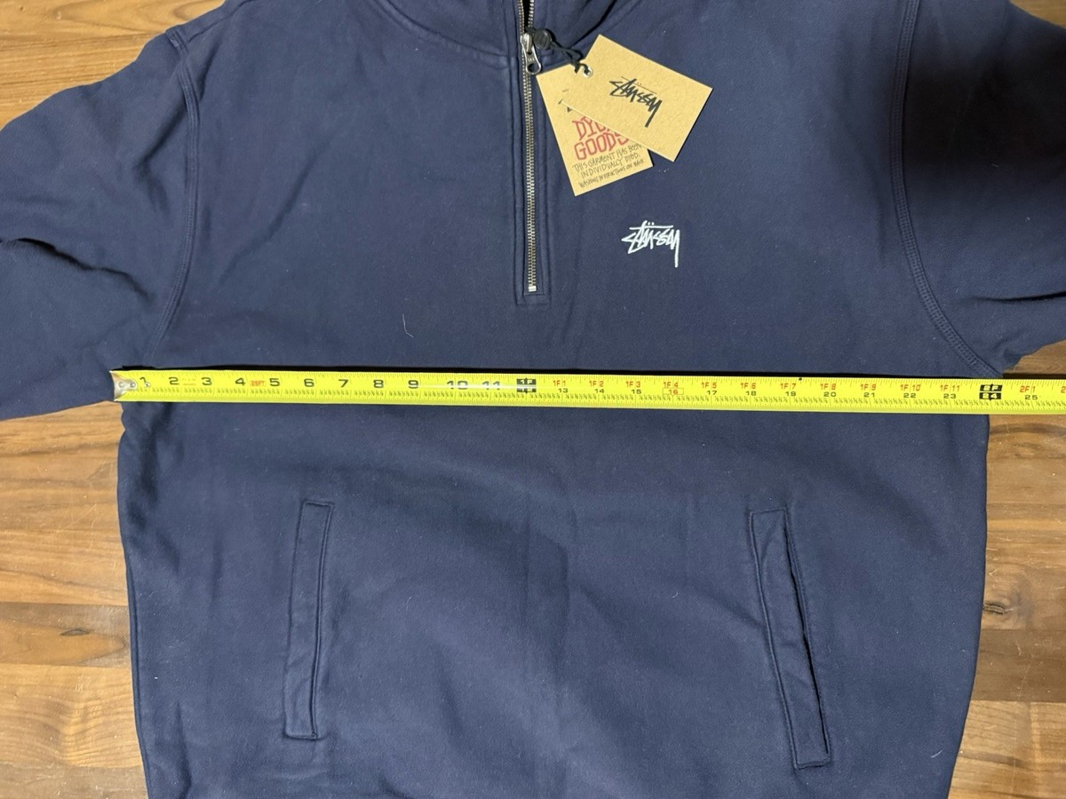 STÜSSY Overdyed Stock Logo Mock Neck Navy Quarter Zip Men's Size