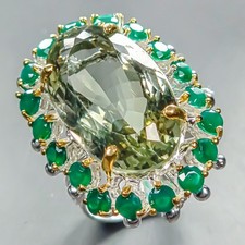 Vintage 38 ct Natural Green Amethyst Ring 925 Sterling Silver Size 8 /R446358