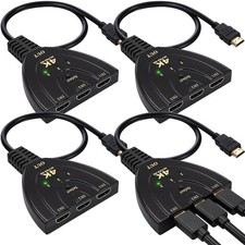 4 Pcs HDMI Switch 3 in 1 Out 3 Port HDMI Switcher with Pigtail Cable Splitter...