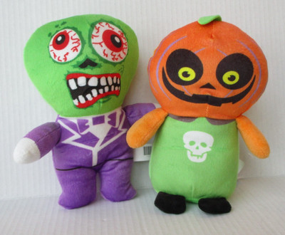 Set Of 2 ZOMBIE / EVIL JACK O LANTERN HALLOWEEN 8'' PLUSH Pipeline Games BST23