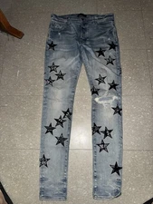 Amiri Blue Black Star Distressed Skinny Jeans Size 32