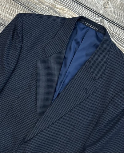44R Foreman & Clark Navy Textured Check Men's Blazer Sport Coat Style Clark