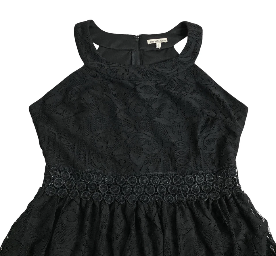 Винтажный Charlotte Russe мини-платье XL черный крючком кружева с бретелью через шею готики Y2K 90-х - Изображение 2 из 4