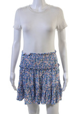 Designer Women Blue 100 Rayon Floral Peasant Mini Skirt Size M
