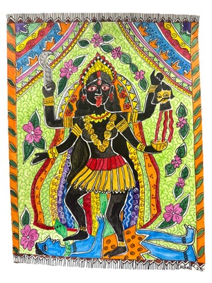 MAA KALI DURGA Madhubani painting Paper artist signed original 8.5X 11'' unframed