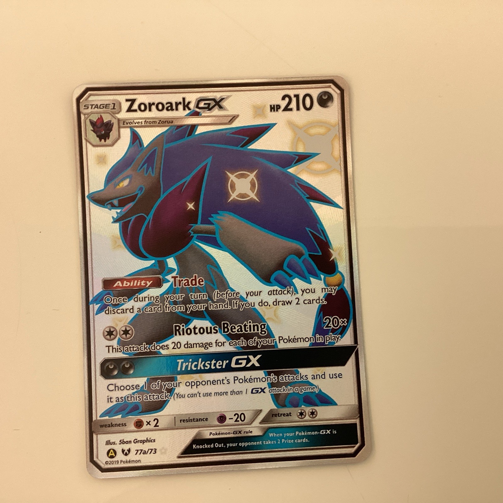 Pokémon TCG Zoroark GX Hidden Fates 77a/73 Shiny Holo Secret Rare Card