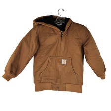 Carhartt Canvas Hooded Full Zip Quilted Lined Jacket Boys Small 7-8