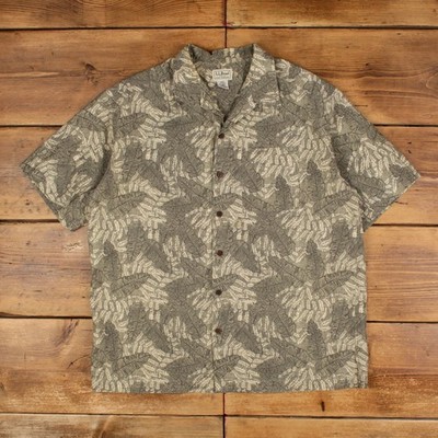 L.L. Bean Hawaiihemd L Herren Knopf Baumwolle Blatt Camp Kragen Strand Grün