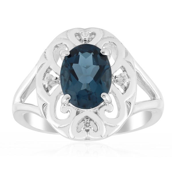 Cavill Ring Londonblauer Topas 1,36Ct Oval Sterling Silber Damen-image