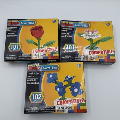 Lot of 3 Make-It Blocks Flower Building Block Sets