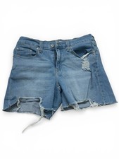 Levis Womens Mid Length Denim Shorts Size 28 Light Wash Cut Off Distressed