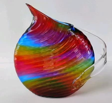 MARK WEINER SIGNED RAINBOW SWIRL OPTIC STUDIO ART GLASS PITCHER 1998