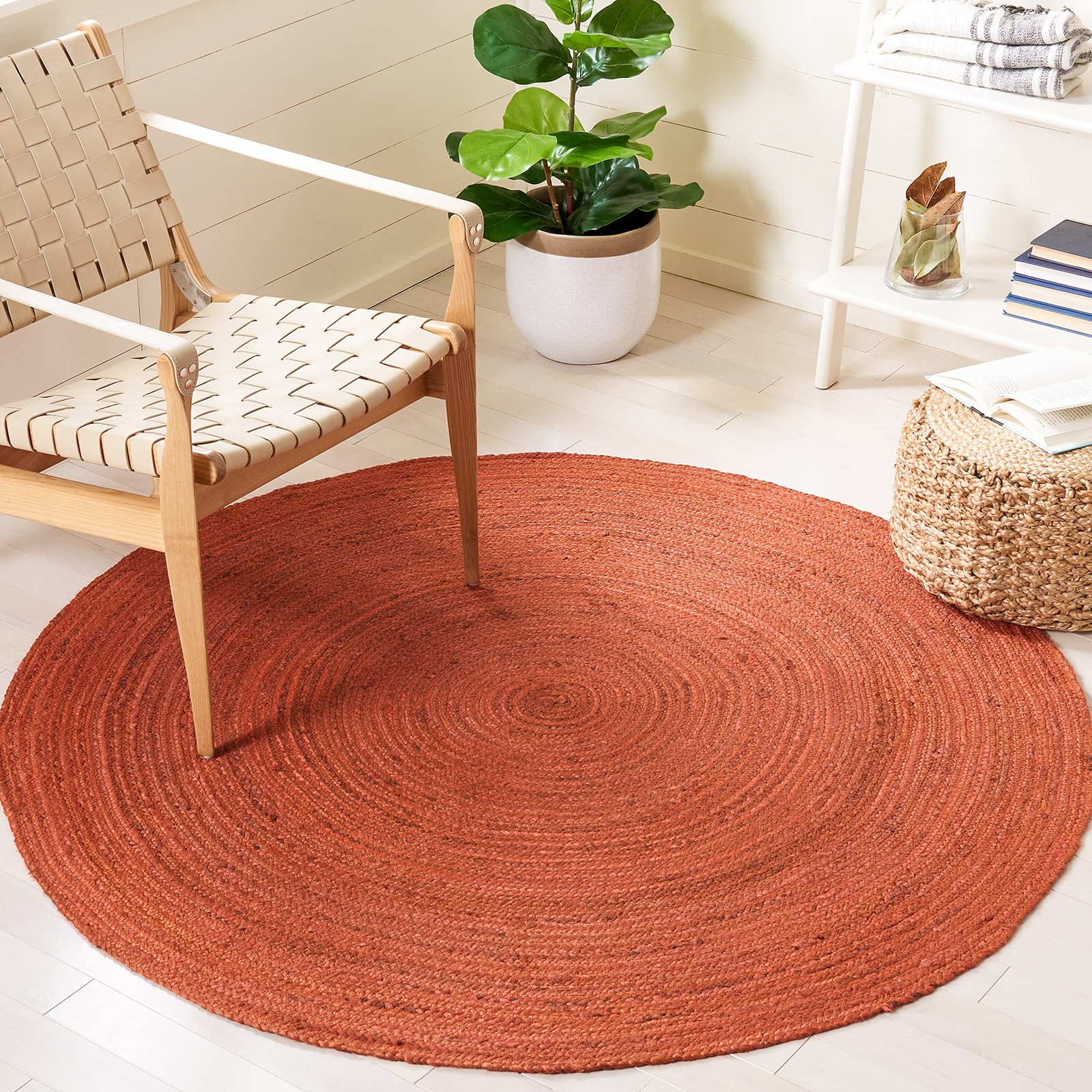 Natural Fiber Collection Area Rug - 5' Round, Rust, Handmade Jute, Ideal for ...