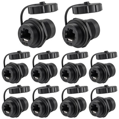 10Pcs RJ45 Connector CAT6 8P8C Panel Mount Shielded Ethernet LAN Bulkhead Eth...
