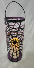 Halloween Lantern with Battery Powered Flickering Candle Witch Spider Web Purple