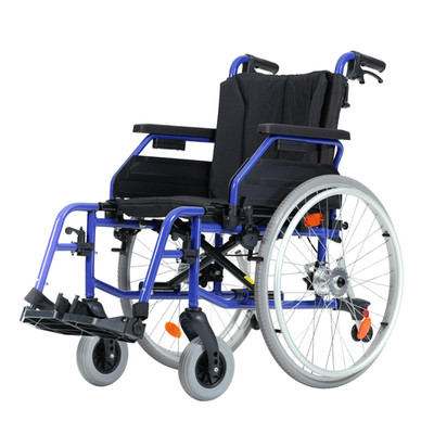 REHASHOP Rollstuhl Bison 2 Blue mit Fußstützen - Faltbar, Stabil, 16kg Leicht