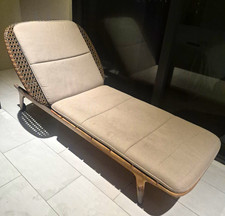Kay Gloster Reclining Outdoor Lounger, Wheeled Wood Frame, Beige Cushion + Cover