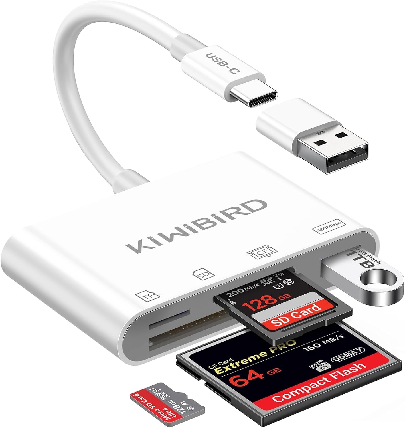 KiWiBiRD CF Card Reader Compact Flash Card Reader USB C SD  Micro SD Card Reader