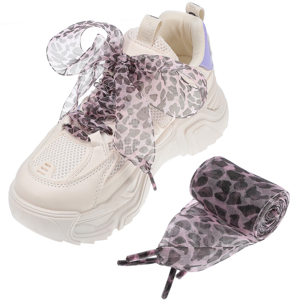 APL 2 Pezzi Lacci per Scarpe Larghi Lavoro Stampa Leopardata Nastro Piatto per Sneakers