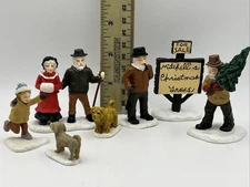 Folk Art Village Lang and Wise Figures Lot Of 4 Sets People Dogs Mitchell Sign