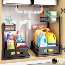 Under Sink Organizer 2 Pack Adjustable Slide Out Drawer Storage Shelf for