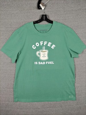 NEW Life Is Good Mens Shirt XL Green Coffee Is Dad Fuel Crew Crusher Casual Fun