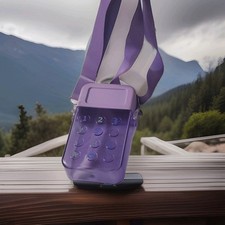 Bouteille d'eau "LIVRAISON GRATUITE" téléphone violet enfant avec sangle, paille, bouchon jaune