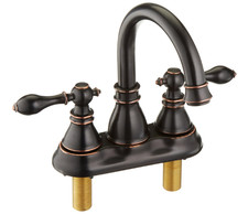 Grifo ba o bronce 4", 3 orificios doble manija con desag e y ca o 360 .
