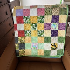 44  X 54  Reversible Spring Patchwork Lap Quilt-Handmade-Machine Quilted