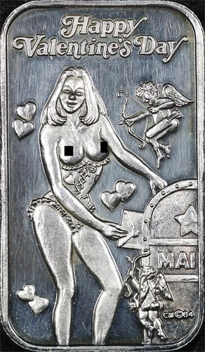 Vintage Crown Mint Holiday Beauties Valentine's Day 1 oz .999 Fine Silver Bar