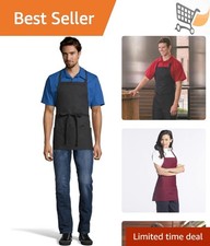 Unisex Apron Polyester Cotton Adjustable 3 Pocket Restaurant Bib 40 Inch