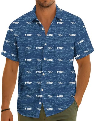 Fish Wave Hawaiian Shirt Mens Womens Ocean Beach Party Aloha Summer