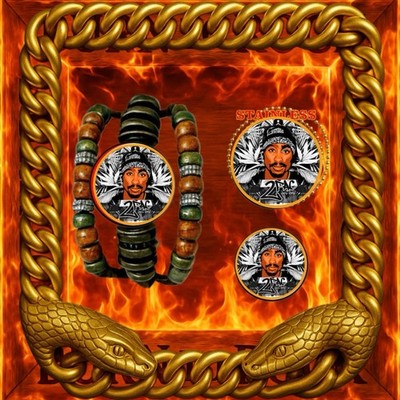 TUPAC  AMARU SHAKUR ALIAS 2PAC SET   BRACELET  NECKLACE  PIN  