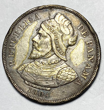 PANAMA 1904 ISSUE 50 CENTESIMOS SILVER CROWN TONED+LUSTER